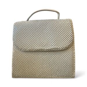 Whiting & Davis Rare LARGE Vintage Mesh Purse Cream Ivory Satchel Handbag